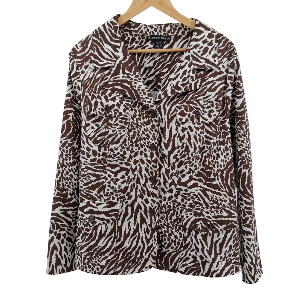 Mirror Image Animal‎ Print Button-Front Safari Jacket Plus Sz 1X Zebra Chic Work